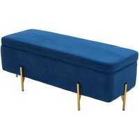 Luxurious Storage Bench with Golden Legs and Flannel Upholstery - Blue