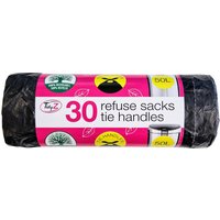 Pack of 30 Tidyz Tie Handle Refuse Sacks 50L - Black