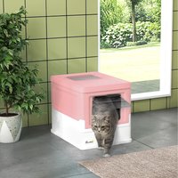 PawHut Cat Litter Box with Lid, Foldable Cat Litter Tray with Scoop - Pink