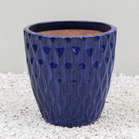 Tapered Round Petal Effect Glazed Garden Planter - Blue / 48cm / 80l