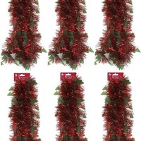 6 X 2M Chunky Diecut Tinsel Christmas Tree Decoration Garland 12 Metre - red and green