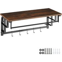 Coat Rack, Wall Mounted, Shelf, Hanging Rail, 5 Hooks - Industrial Wood Dark