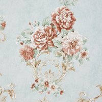 Vintage Non-Pasted Non-Woven Damask 3D Embossed Wallpaper Roll - Light Blue