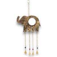 Indian Chimes Elephant Large Mirror 4 Bells Gold - Gold