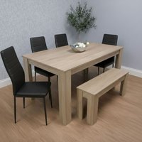 Dining Table With 4 Chairs and 1 Bench Kitchen Dining Set - Oak Effect