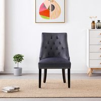 Single Windsor LUX Velvet Dining Chair Upholstered for Kitchen Dining Room - Dark Grey