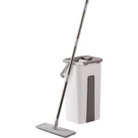 Wet Dry Flat Mop Bucket Set with 3Pads - White & Grey