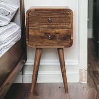 Solid Wood Mini Curved Grey Washed Bedside - Grey