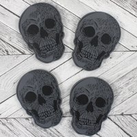 Set of 4 Wooden Skull Coasters - Grey