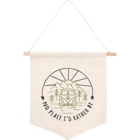 Happy Camper Hanging Fabric Flag - White
