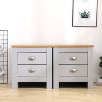 HMD Pair of 2,Bedside Table with 2 Drawers-White or Grey - Grey