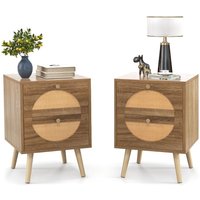 2PCS Nightstand Sofa Side Table with 2 Storage Drawers - Brown