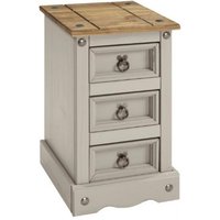 Corona 3 Drawer Bedside Cabinet Narrow Solid Wood Pine Wooden Bedroom - Grey