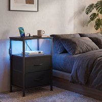 Two LED charging bedroom bedside tables with drawers and shelf - Black