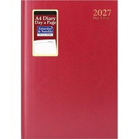 2027 Diary A4 Day A Page Hardback Desk Diary Planner - Red