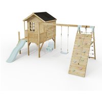 ClassicPlay Premium 5ft Playhouse on Deck with Double Swing, Slide and Climbing - Ice Blue