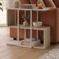 Decortie Homia Small Side Table with Metal Frame and Open Shelf - Travertine