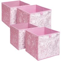 OHS Crushed Velvet Cube Decorative Fabric Storage Boxes - Pink / 8cm