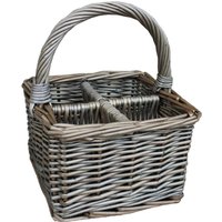 Antique Wash Wicker Square 4 Section Cutlery Basket - Grey