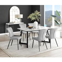 Carson White Marble Effect Dining Table and 6 Nora Black Leg Chairs - Light Grey
