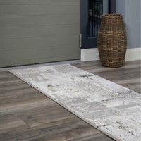 Metallic Distressed Abstract Area Rug - Grey & Gold / 240 x 70cm