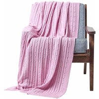 Homescapes Cotton Cable Knit Throw - Pastel Pink / 200cm