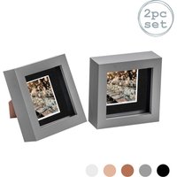 3D Box Photo Frame - 4 x 4" with 2x2" Mount - Pack of 2 - Grey/Black