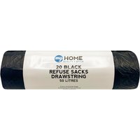 Pack of 20 Refuse Sacks Drawstring 50L - Black