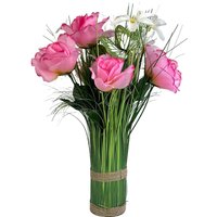 Artificial Butterfly, Rose, Grass and Wild Flower Arrangement - Pink