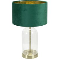 Jessy Glass Gold Trim Table Lamp Forest Green Velvet Gold Inner Shade and Bulb - Forest Green