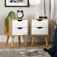 Boden Pair 2 Drawer Bedside Table Storage Units - Oak & White