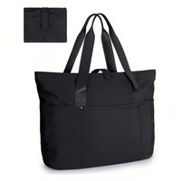 Women Handbag Foldable Zipper Shoulder Bag Hand Bag - Black