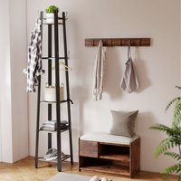 HOMCOM Industrial Coat Stand with 4 Storage Shelves and 8 Hooks - Grey