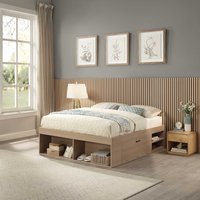 Wooden Platform Bed with Storage - Brown / Bed Frame and 120cm Wall Panels / King