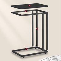 Rolling Side Table with Wheels and Adjustable Feet, Industrial Style - Black