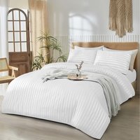 3Pcs Stripe Duvet Cover Set With Pillowcase - White / Single