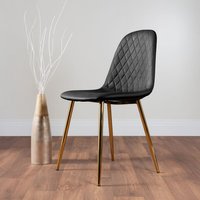 2 x Corona Gold Leg Upholstered Faux Leather Modern Kitchen Dining Chair - Black