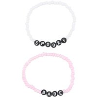 Spooky Babe Beaded Bracelet Set - Gothic Glam Accessory with Pink Black Beads - Multi