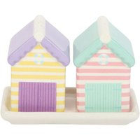 Pastel Beach Hut Salt Pepper Shakers Set Coastal Kitchen Decor - Multi