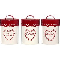 Anglaise Tea Coffee and Sugar Canister Set - Cream & Red
