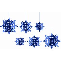 Set of 6 Hanging Snowflake Christmas Decorations - Blue