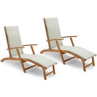Folding Sun Lounger for Garden with Removable Footstool - Natural / 55cm