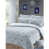 Outer Space Glow in the Dark Teddy Duvet Set - Grey / Double