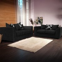 Dynasty Chenille Fabric 3 And 2 Seater Sofa Set - Black
