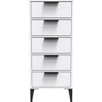 Diego G Ready Assembled 5 Drawer Tallboy - White Matt