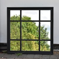 Square Black Window Style Box Wall Mirror - Black