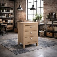 Gossmere Hickory Oak Effect Bedside Table, 3 Drawers - Neutral