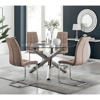 FurnitureboxUK, Vogue Round Dining Table 4 Murano Dining Chairs Set - Yellow FurnitureboxUK, Vogue Round Dining Table 4 Murano Dining Chairs Set - Yellow