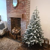 Kaemingk 6ft (180cm) Flocked Snowy Imperial Pine Hinged Christmas Trees - Green Snow