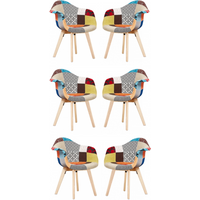 Set of 6 Multicolored Patchwork Tub Dining Chair Fabric Upholstered Dining Room - Multi-Coloured